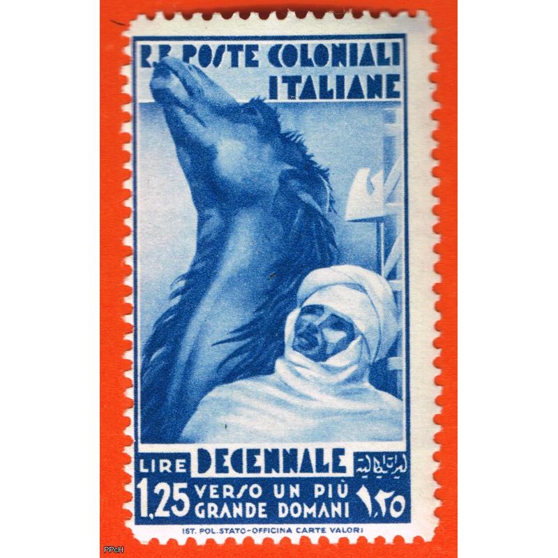 Sassone 36, 1,25 lire azzurro leggermente linguellato. Decennale della marcia su Roma