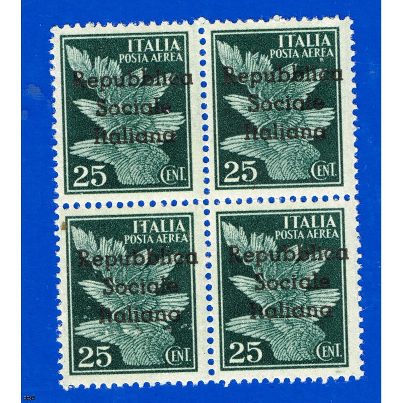 Emissione Teramo 1944 RSI - Posta Aerea 25cent. quartina MNH