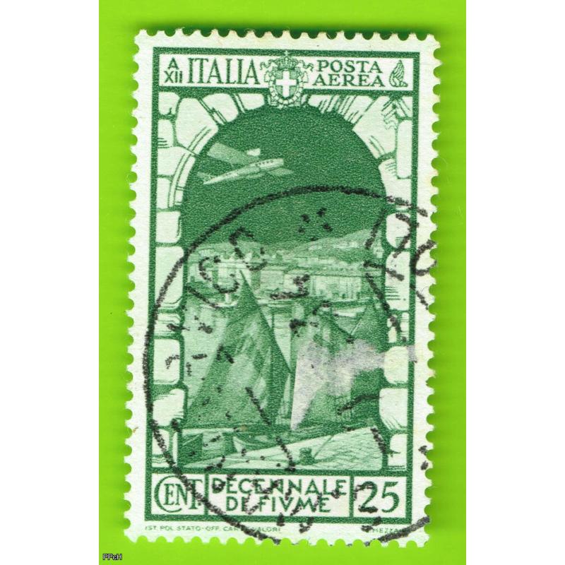 Decennale Fiume francobollo usato posta aerea cent 25 -1933