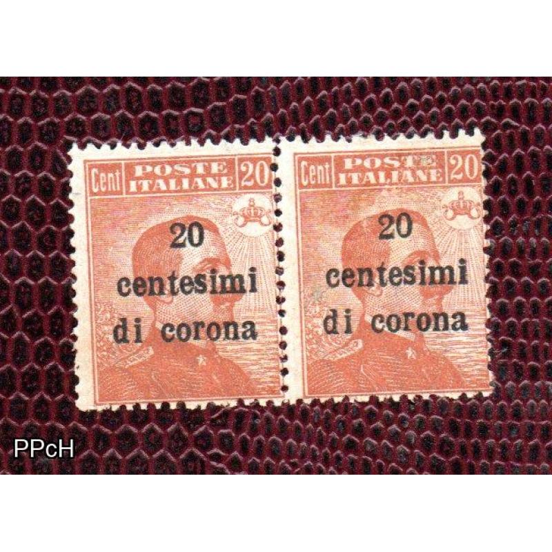Occupazione austriaca del Trentino, 20 cent di corona coppia nuovi mnh
