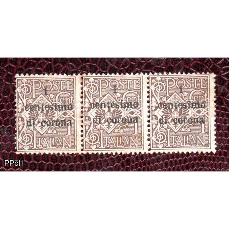 Occupazione austriaca del Trentino,1 cent di corona striscia di 3 nuovi mnh